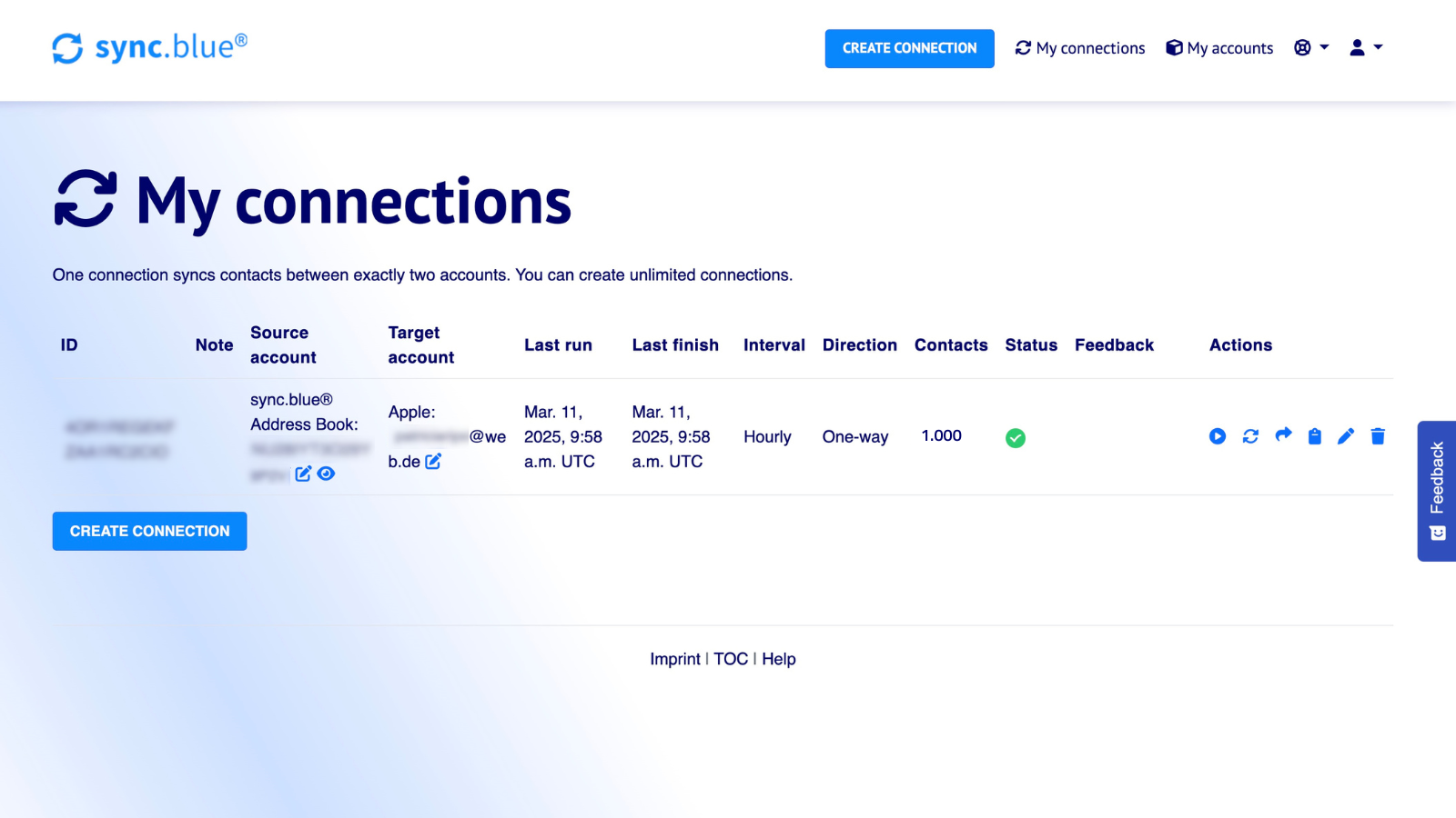 sync.blue® dashboard to manage all your connectors